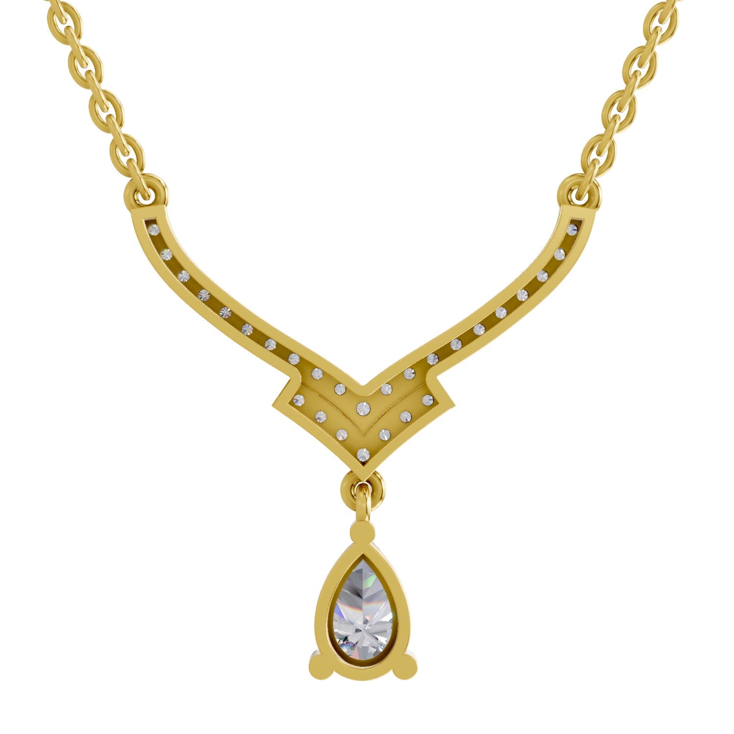 0.99 Carat Pear V-Shape Diamond Necklace with Drop 14K
