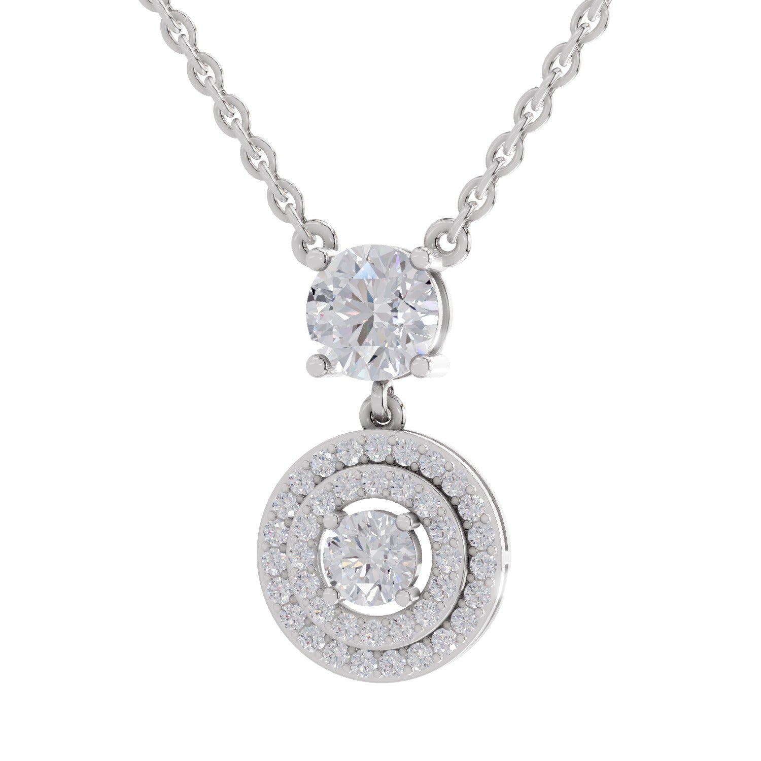 1.71 Carat Halo Diamond Drop Necklace 14K - White Gold