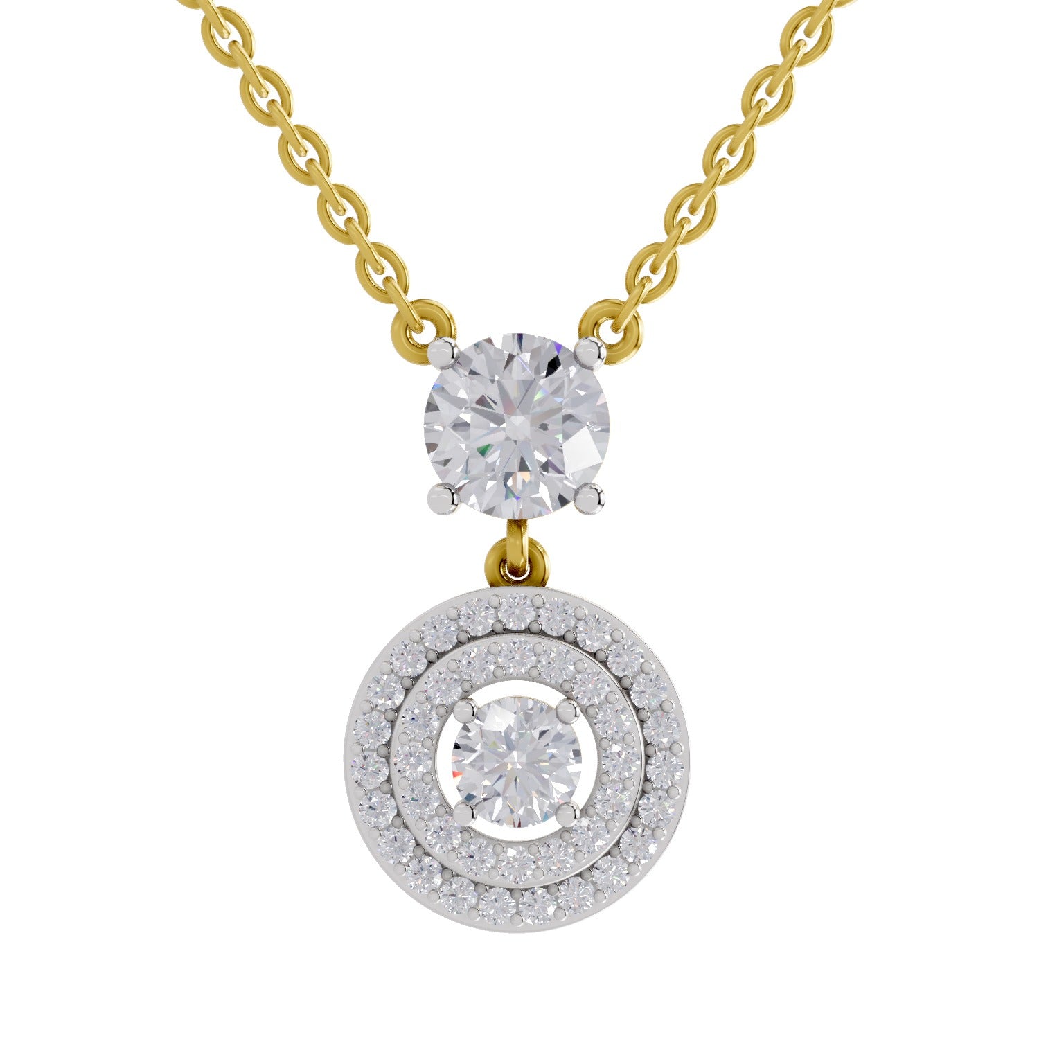 1.71 Carat Halo Diamond Drop Necklace 14K