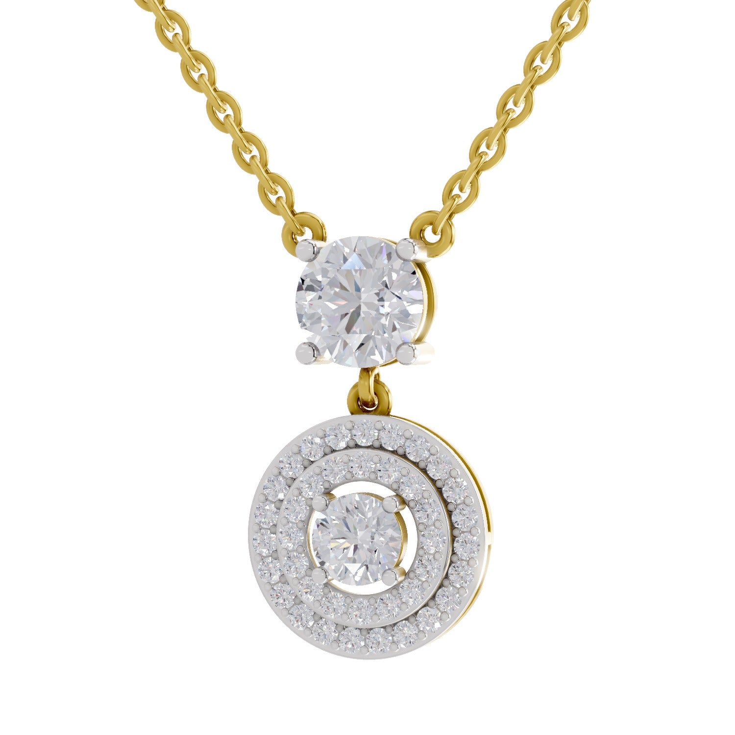 1.71 Carat Halo Diamond Drop Necklace 14K