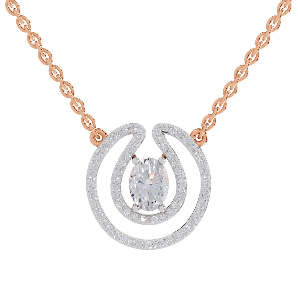 1.03 Carat Oval Halo Diamond Necklace 14K - Rose Gold