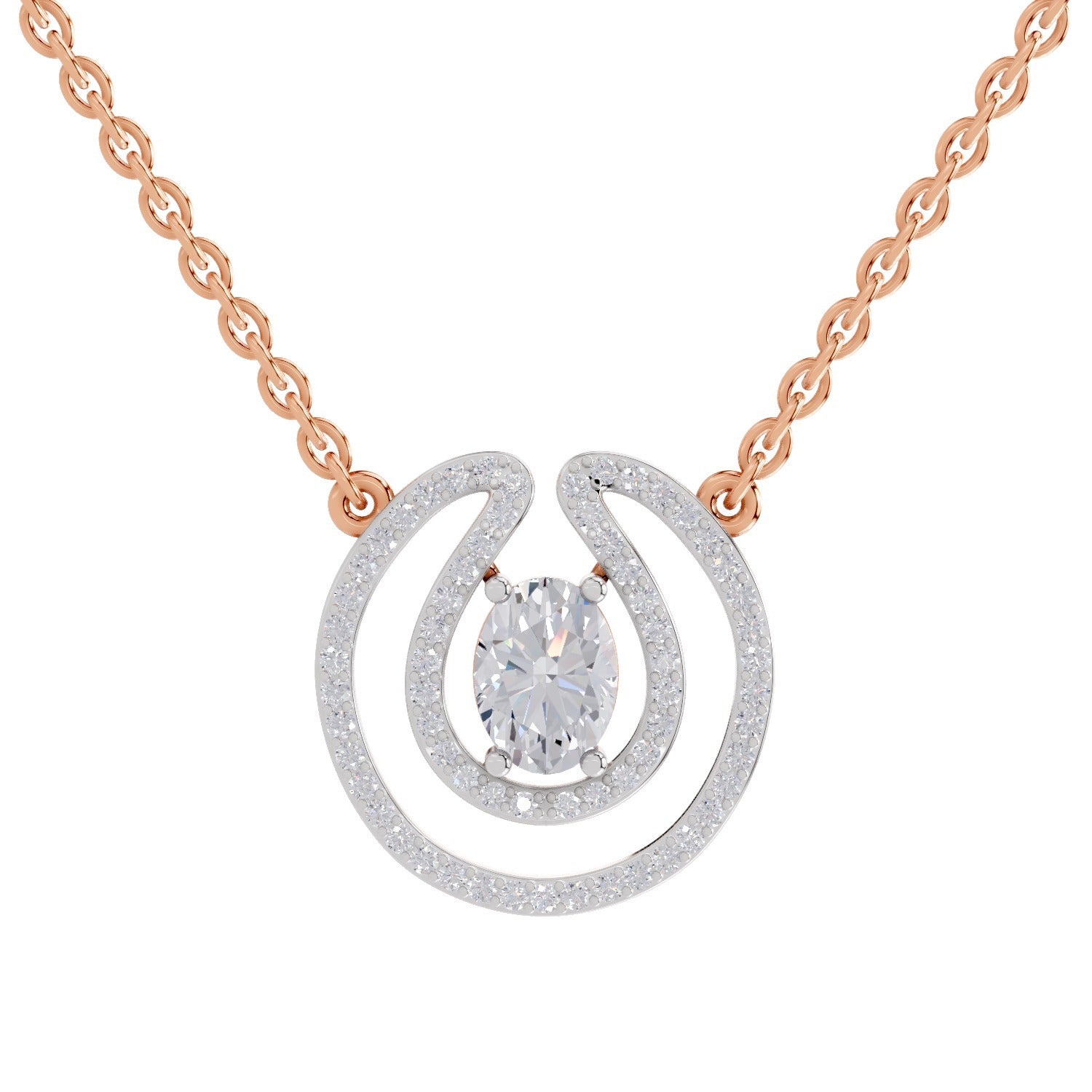1.03 Carat Oval Halo Diamond Necklace 14K - Rose Gold