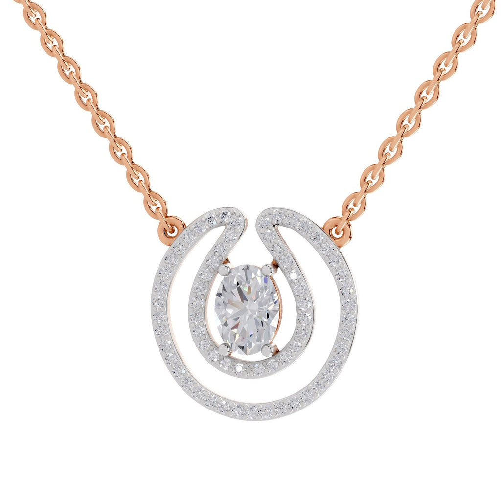 1.03 Carat Oval Halo Diamond Necklace 14K - Rose Gold