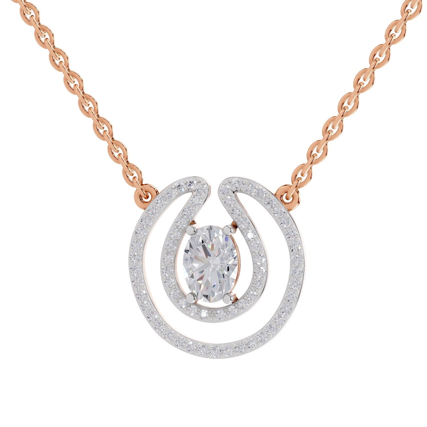 1.03 Carat Oval Halo Diamond Necklace 14K - Rose Gold