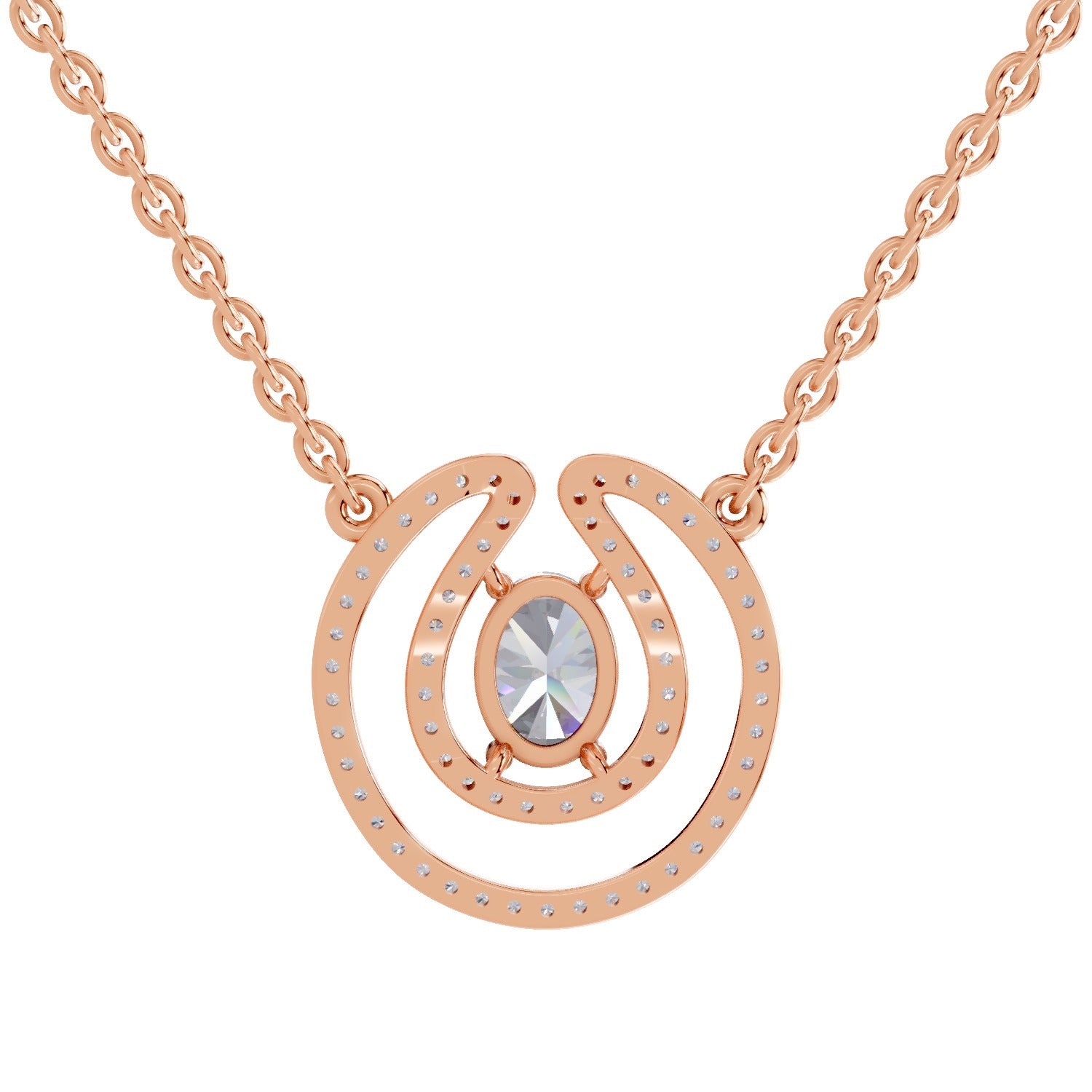 1.03 Carat Oval Halo Diamond Necklace 14K - Rose Gold