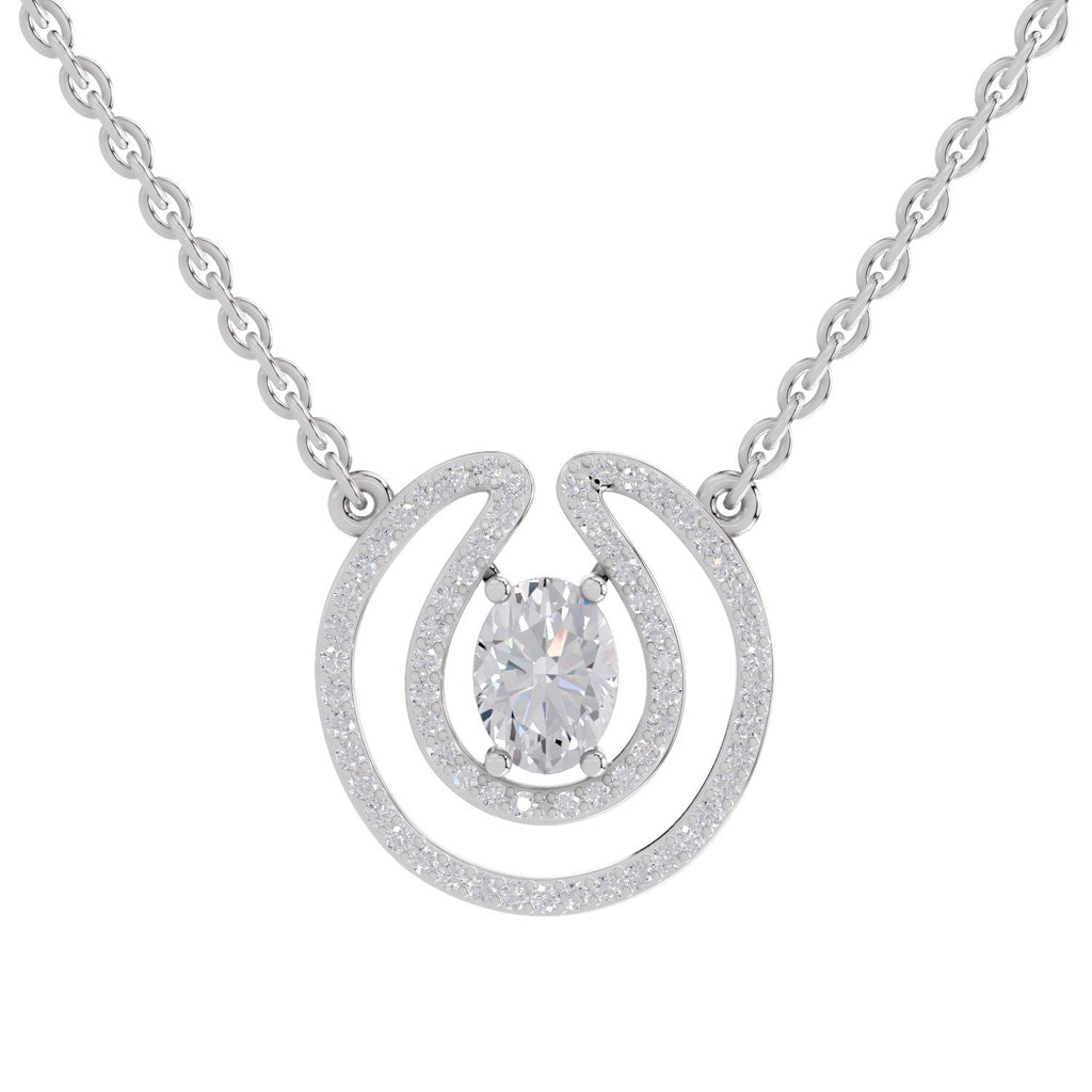 1.03 Carat Oval Halo Diamond Necklace 14K - White Gold