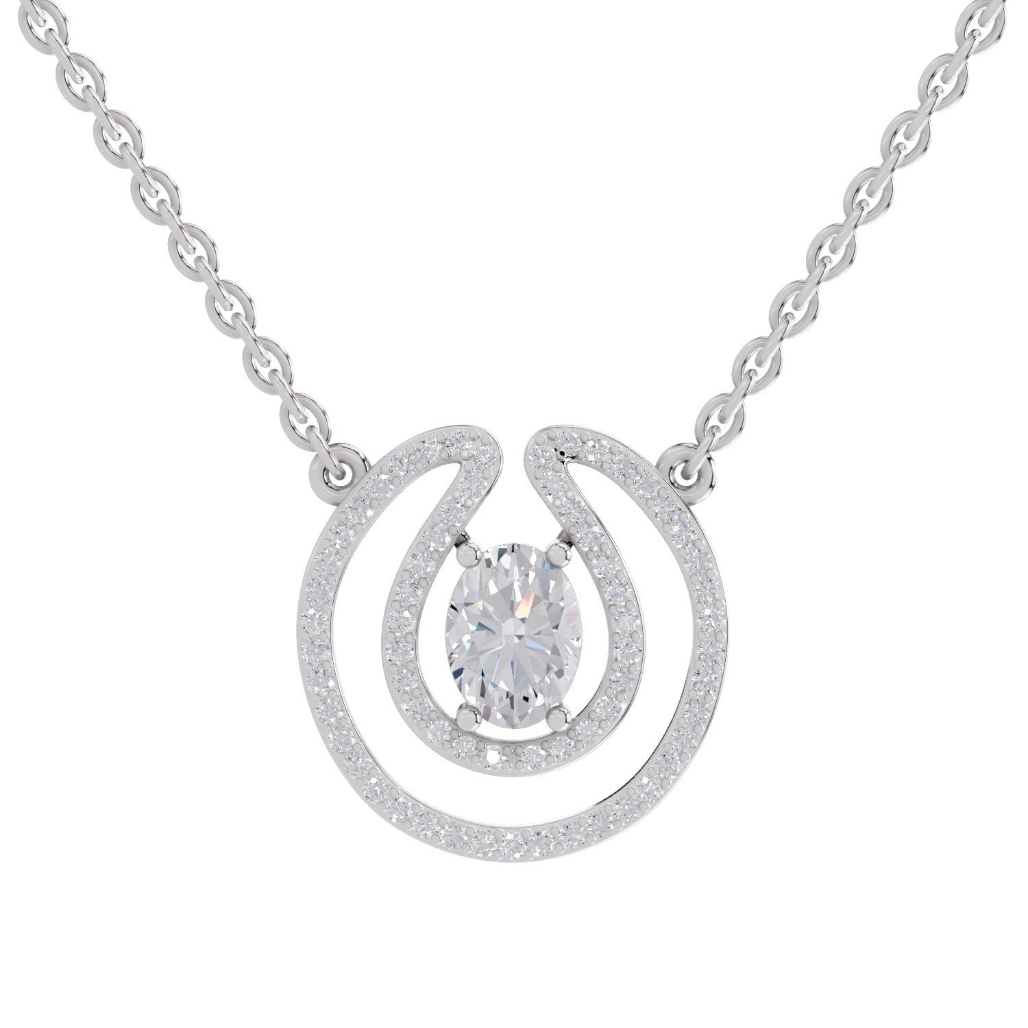 1.03 Carat Oval Halo Diamond Necklace 14K - White Gold