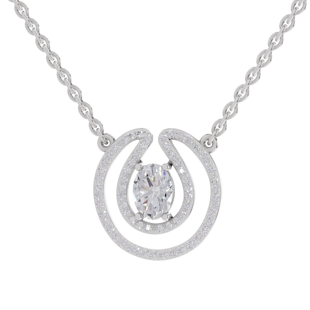 1.03 Carat Oval Halo Diamond Necklace 14K - White Gold