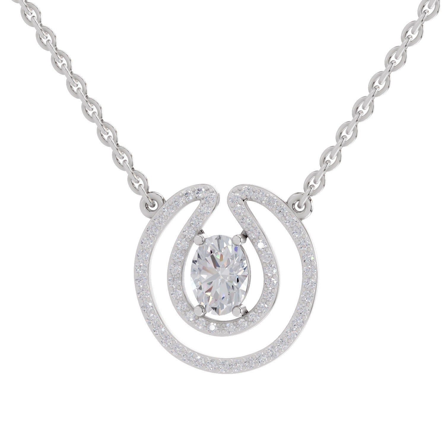 1.03 Carat Oval Halo Diamond Necklace 14K - White Gold