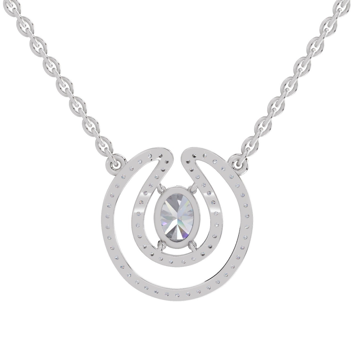 1.03 Carat Oval Halo Diamond Necklace 14K - White Gold