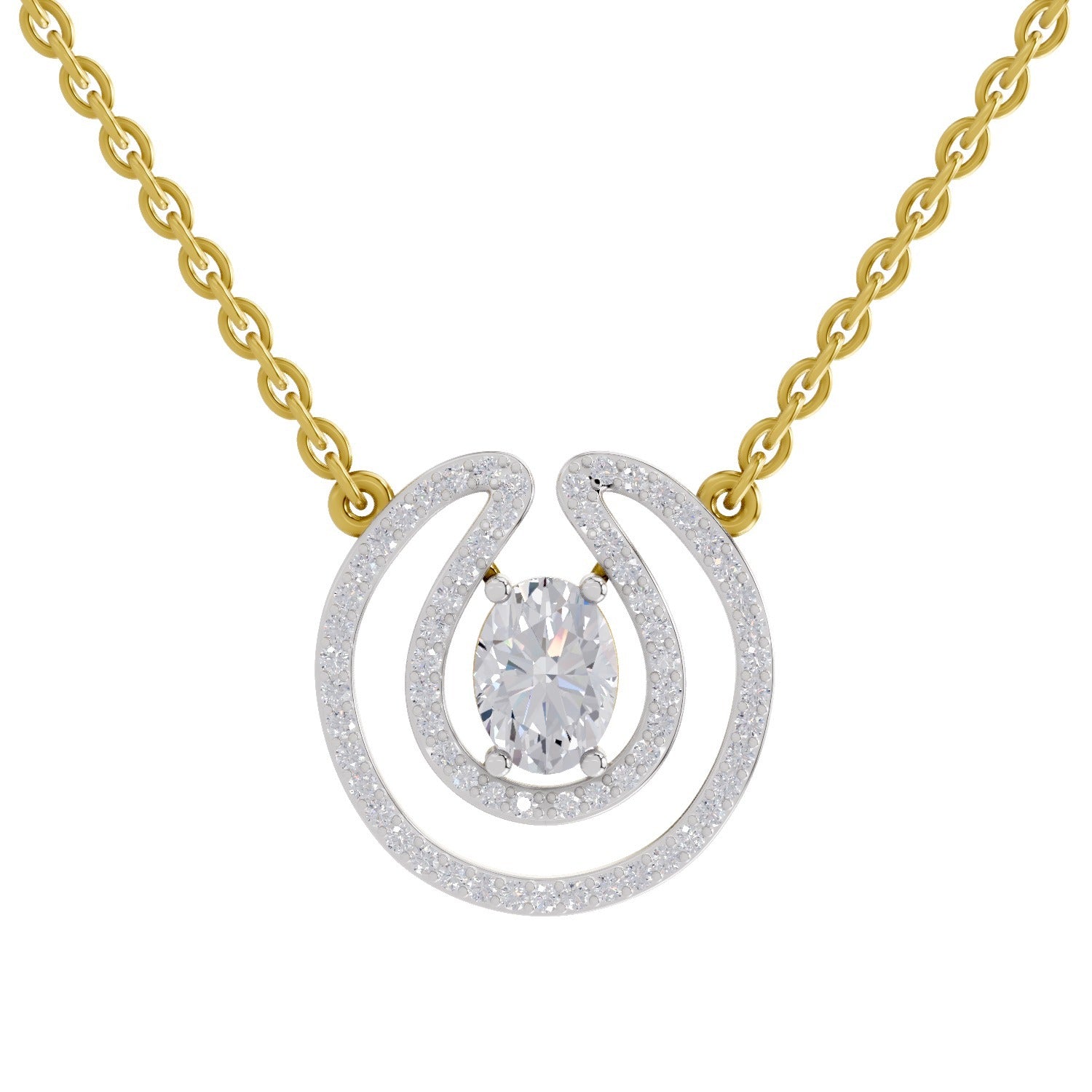 1.03 Carat Oval Halo Diamond Necklace 14K