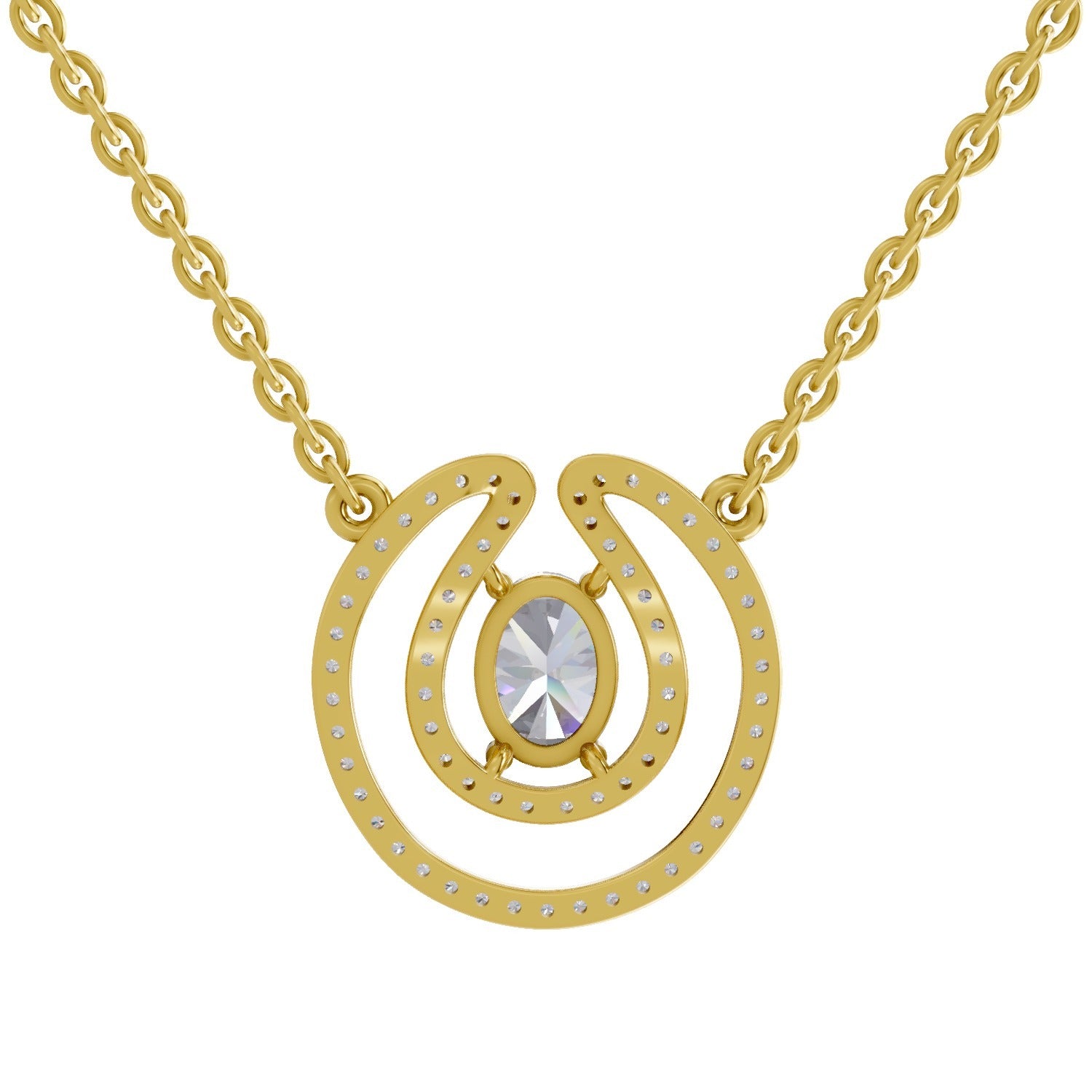 1.03 Carat Oval Halo Diamond Necklace 14K
