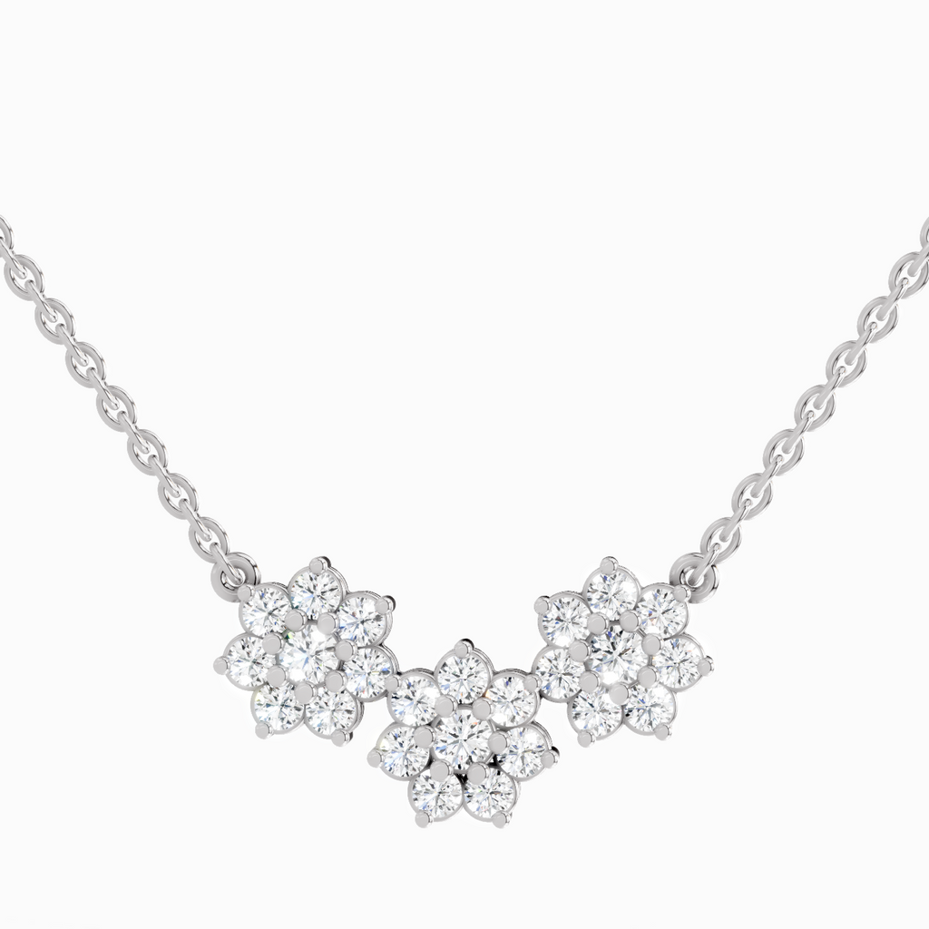 1.35 Carat Round Flower Pendant Necklace 14K - White Gold