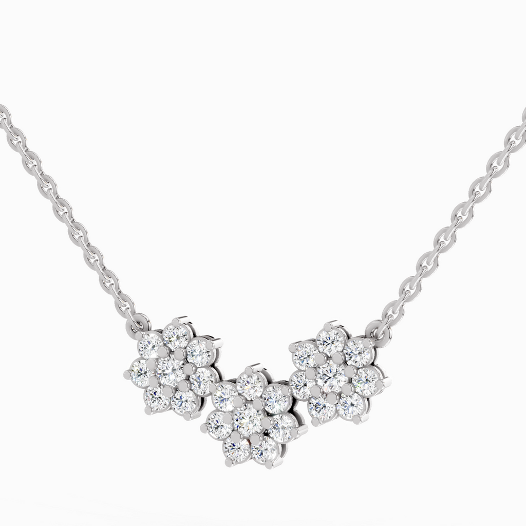 1.35 Carat Round Flower Pendant Necklace 14K - White Gold