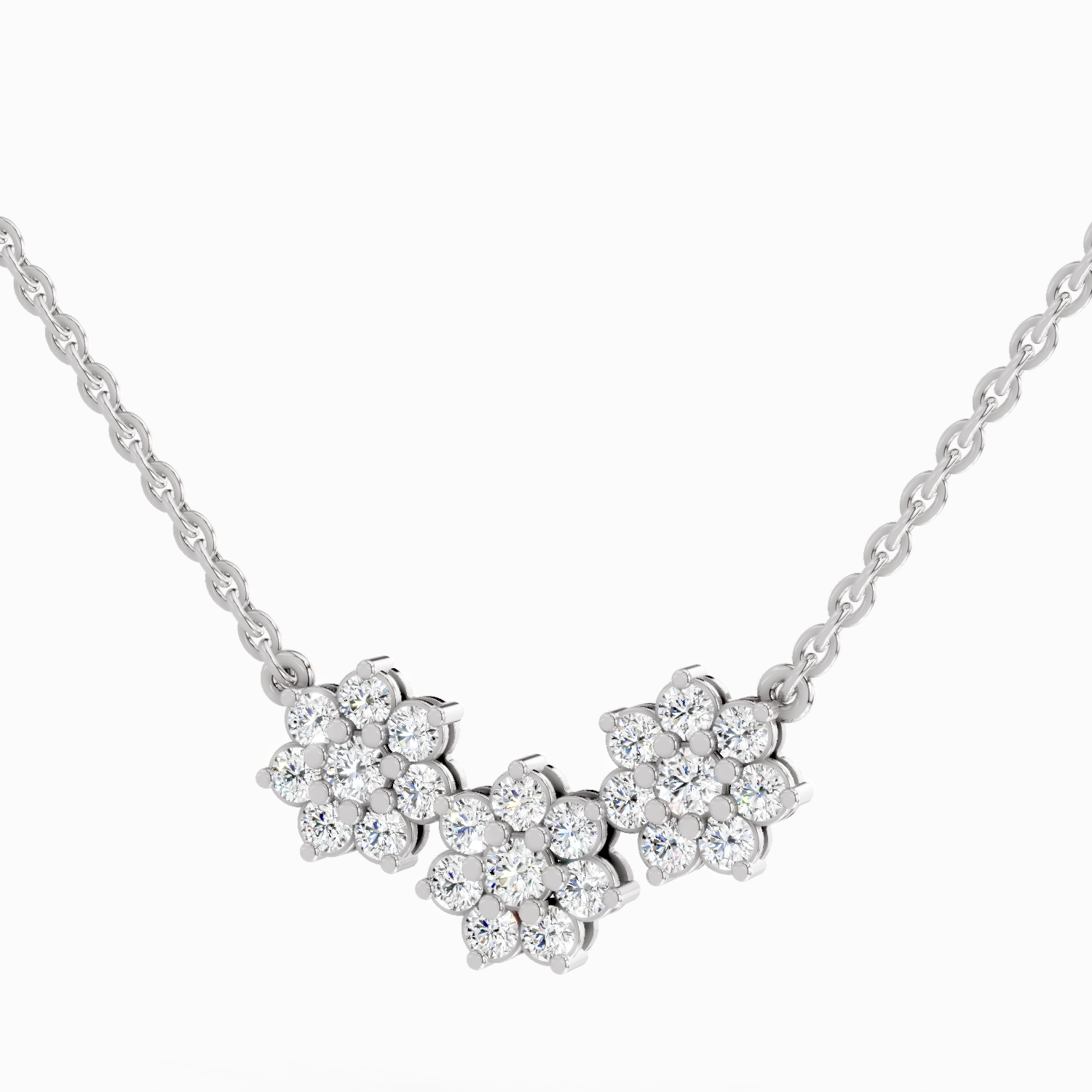 1.35 Carat Round Flower Pendant Necklace 14K - White Gold