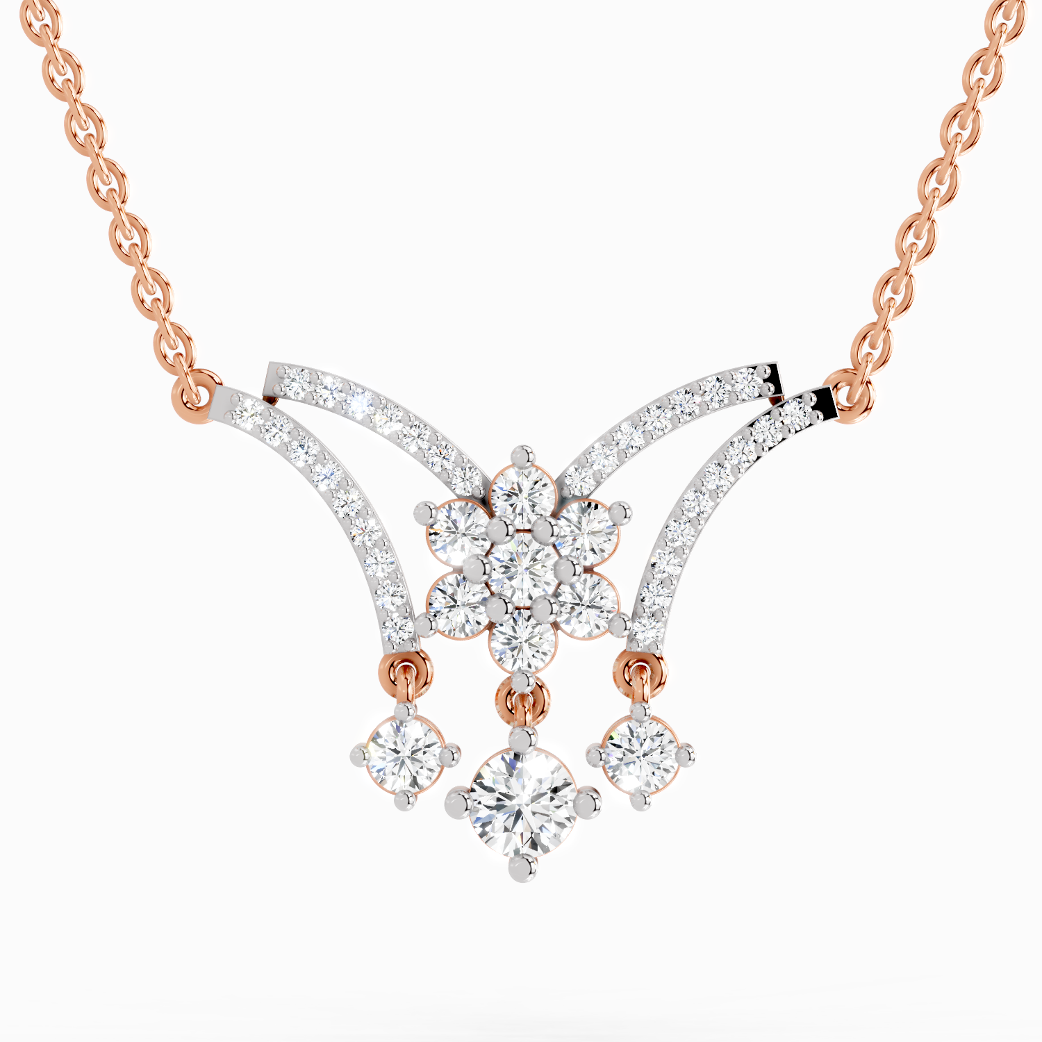 1.35 Carat Round Butterfly Pendant Necklace 14K - Rose Gold