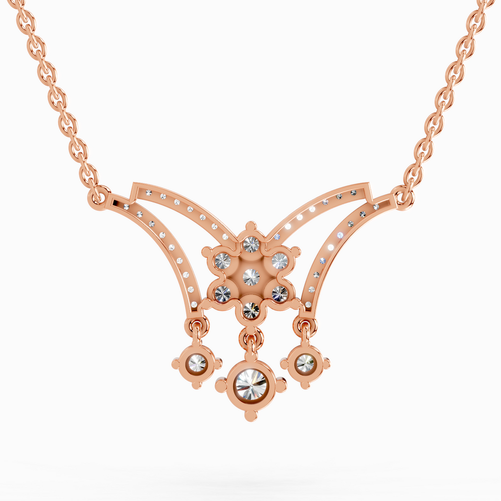 1.35 Carat Round Butterfly Pendant Necklace 14K - Rose Gold