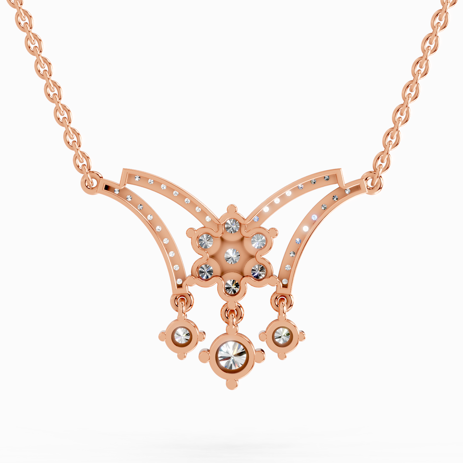 1.35 Carat Round Butterfly Pendant Necklace 14K - Rose Gold