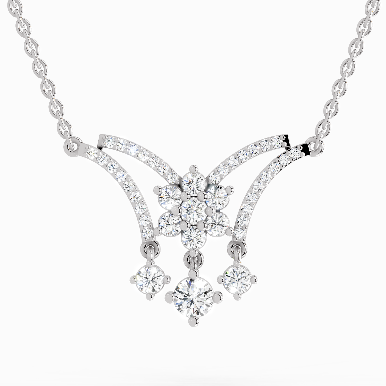 1.35 Carat Round Butterfly Pendant Necklace 14K - White Gold