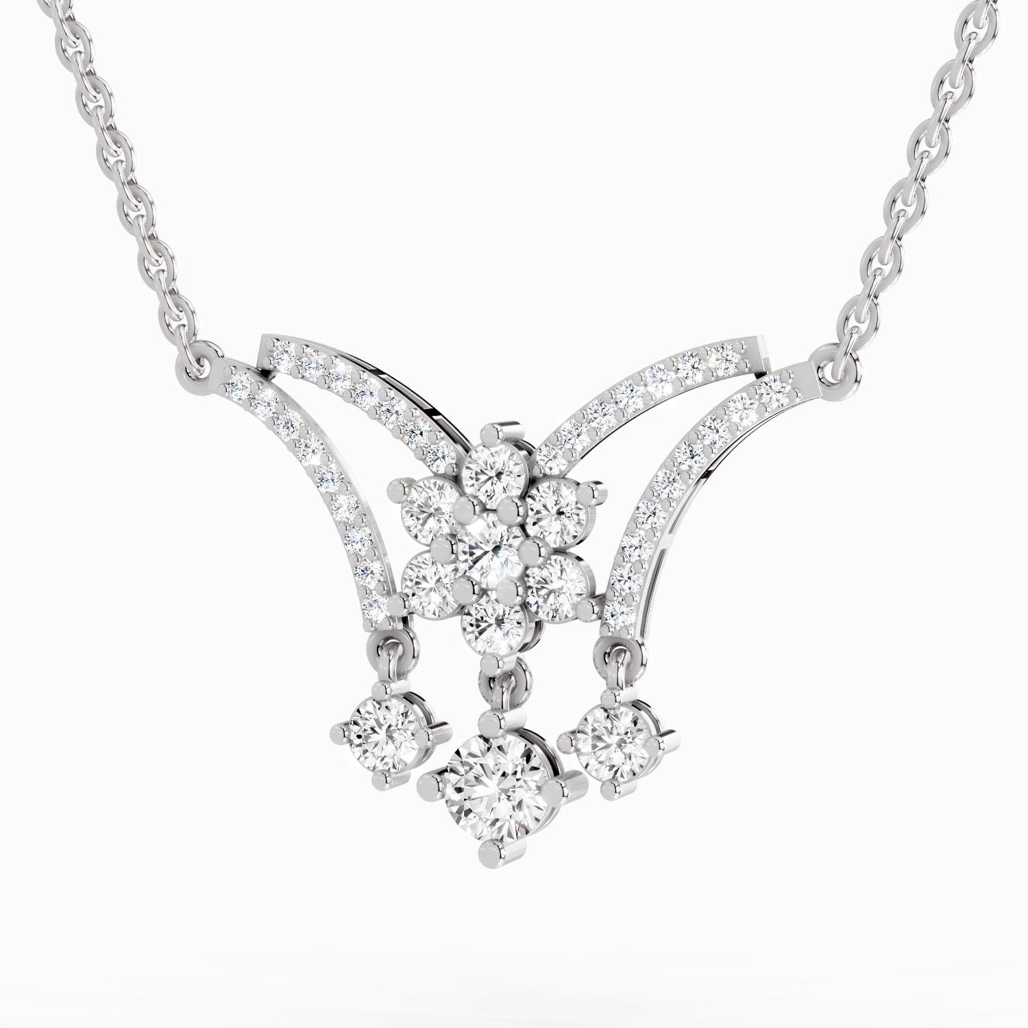 1.35 Carat Round Butterfly Pendant Necklace 14K - White Gold