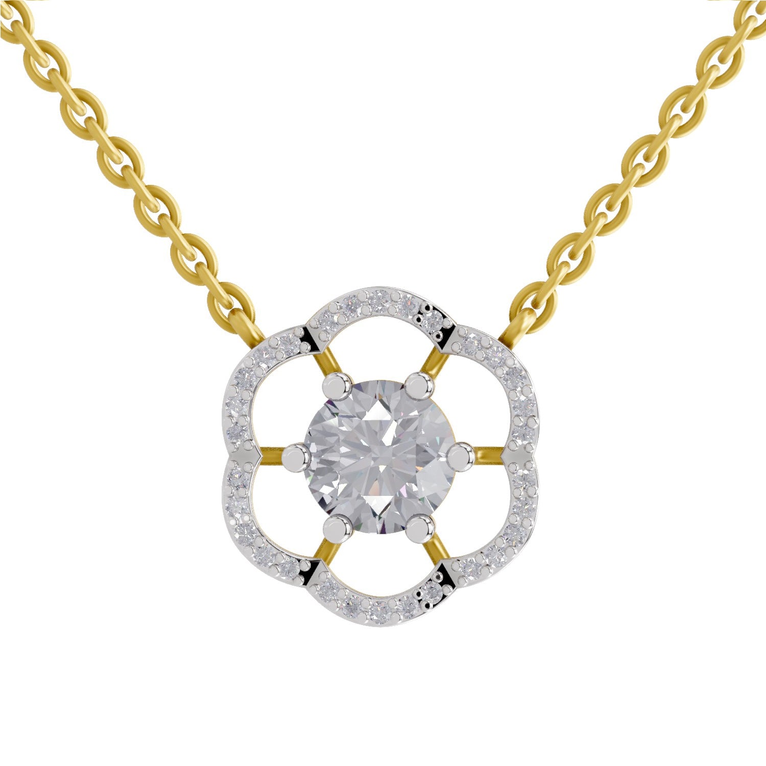 1.15 Carat Round Floral Necklace 14K - Rose Gold