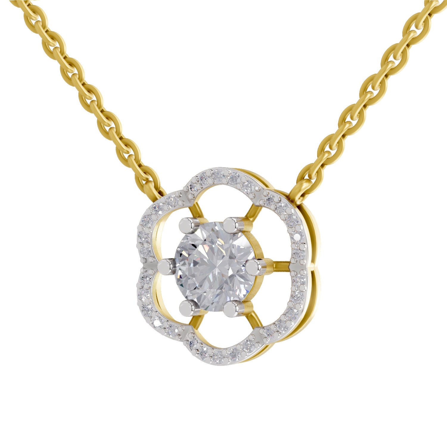 1.15 Carat Round Floral Necklace 14K - Rose Gold