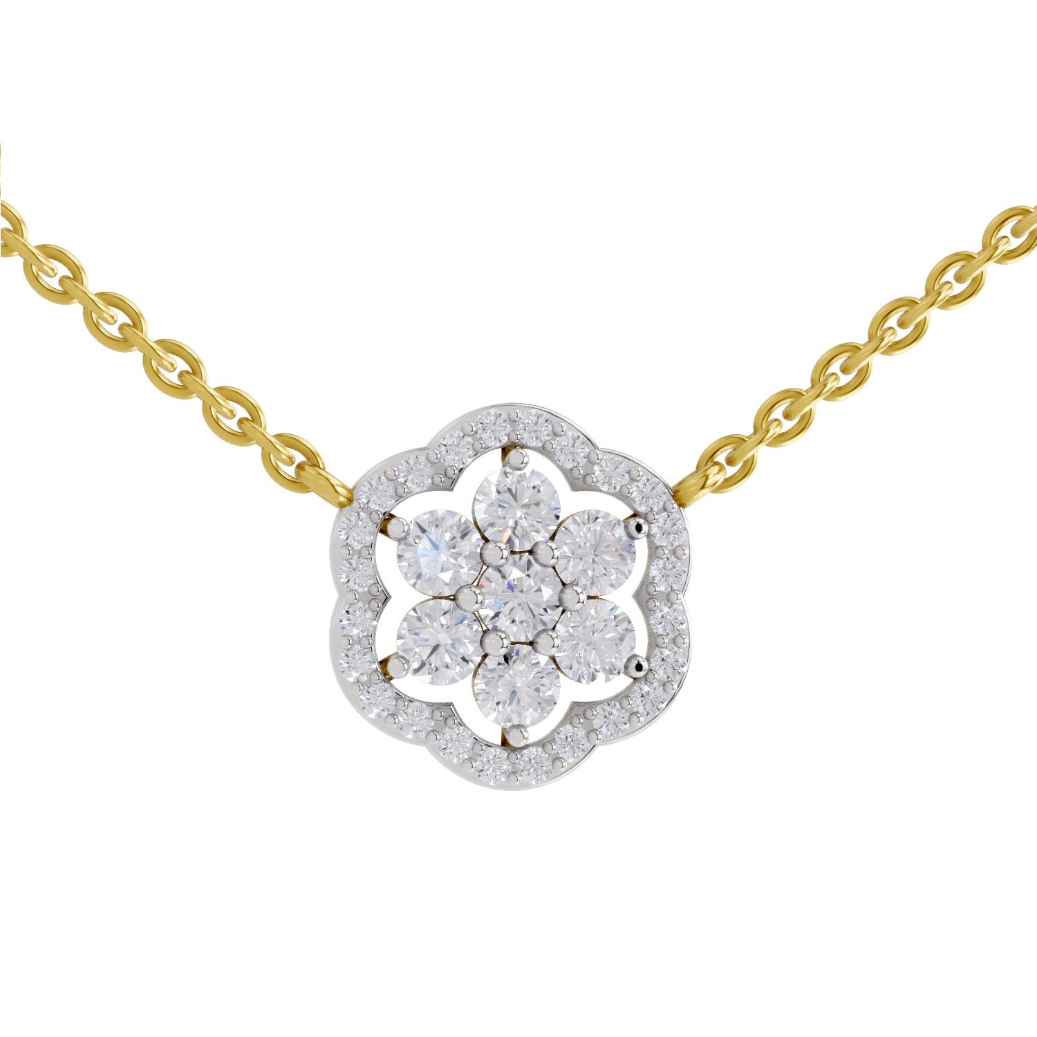 0.98 Carat Round Floral Necklace 14K - Rose Gold