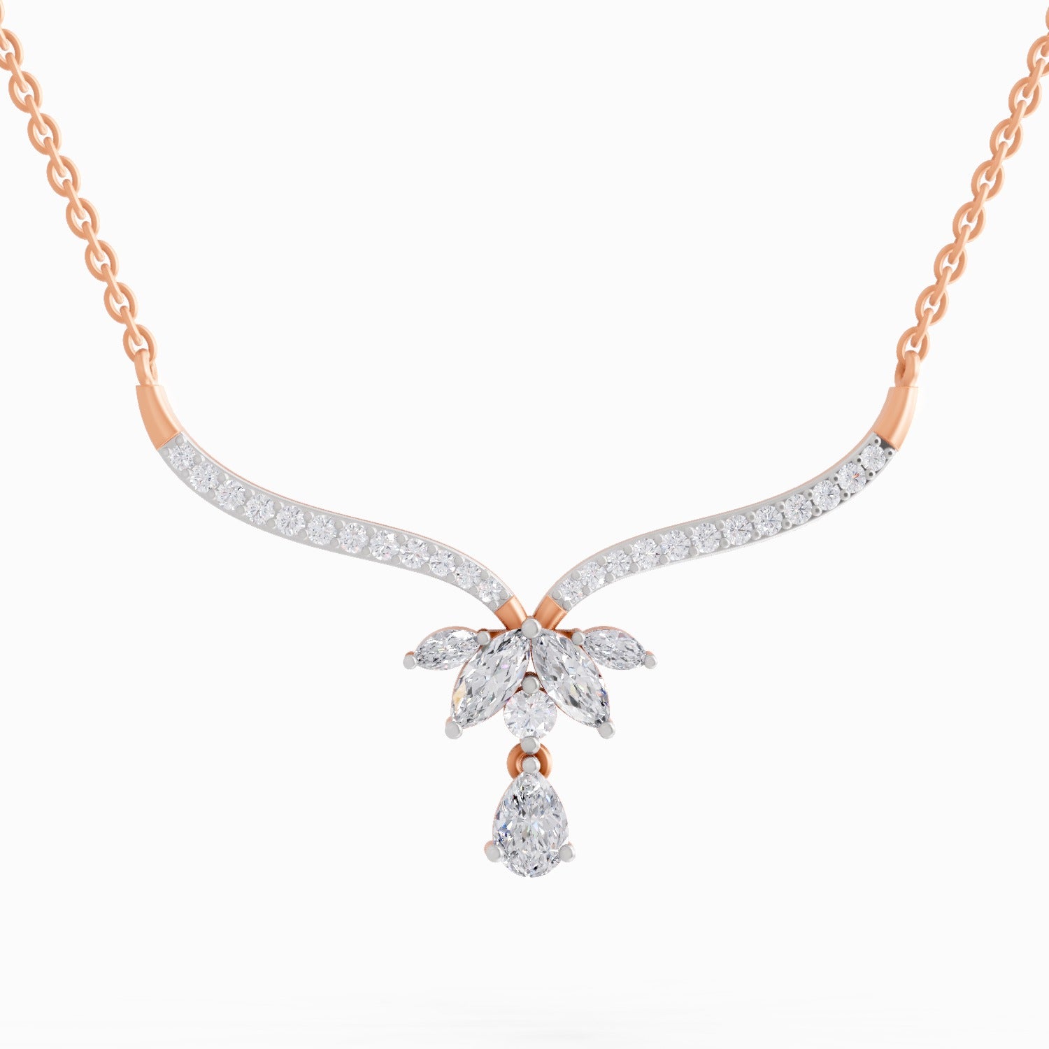 1.42 Carat Lotus Bloom Mangalsutra Pendant Necklace 14K - Rose Gold