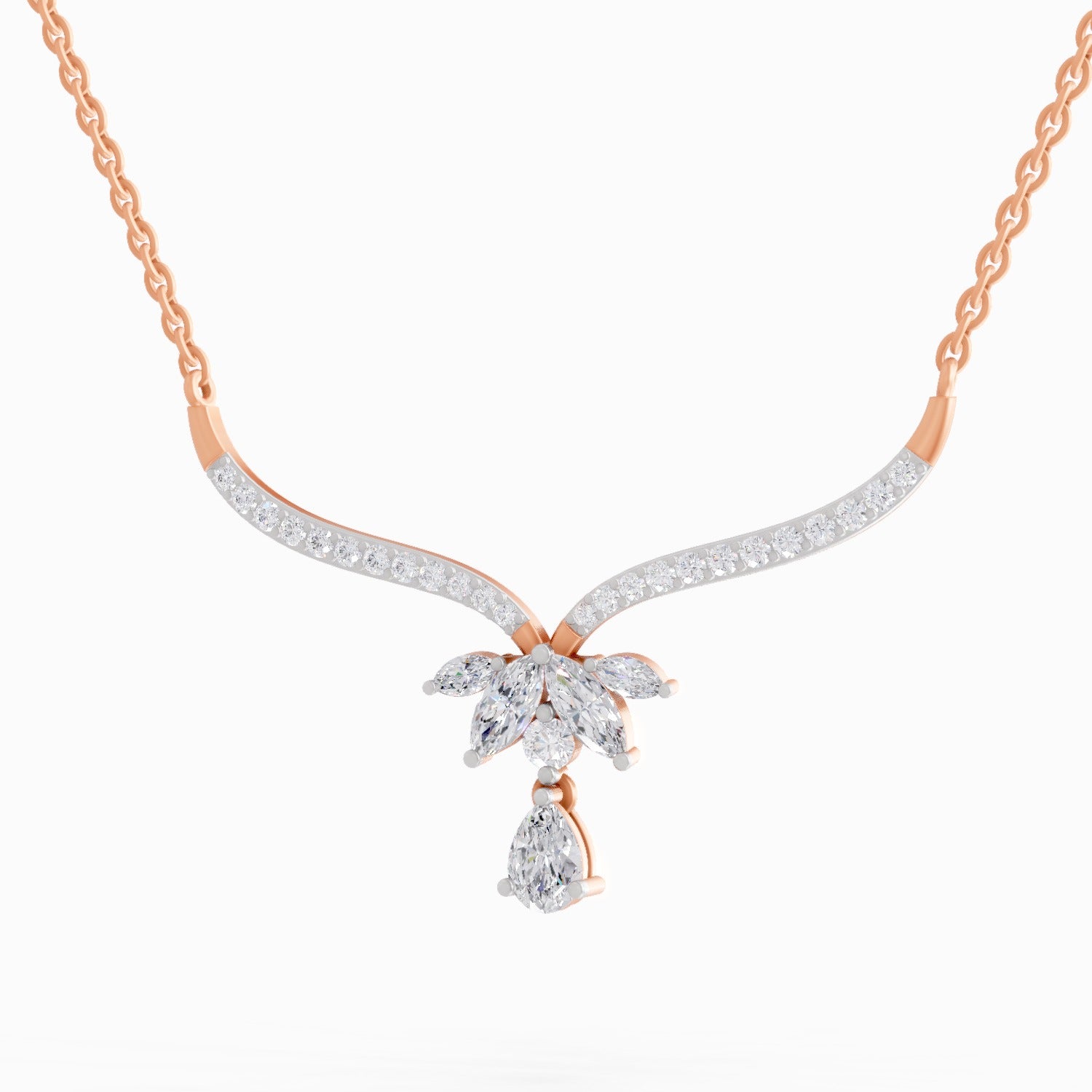 1.42 Carat Lotus Bloom Mangalsutra Pendant Necklace 14K - Rose Gold