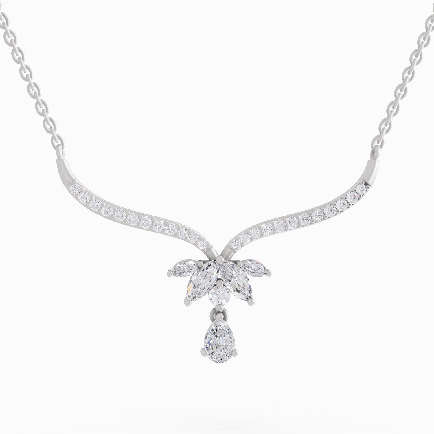 1.42 Carat Lotus Bloom Mangalsutra Pendant Necklace 14K - White Gold