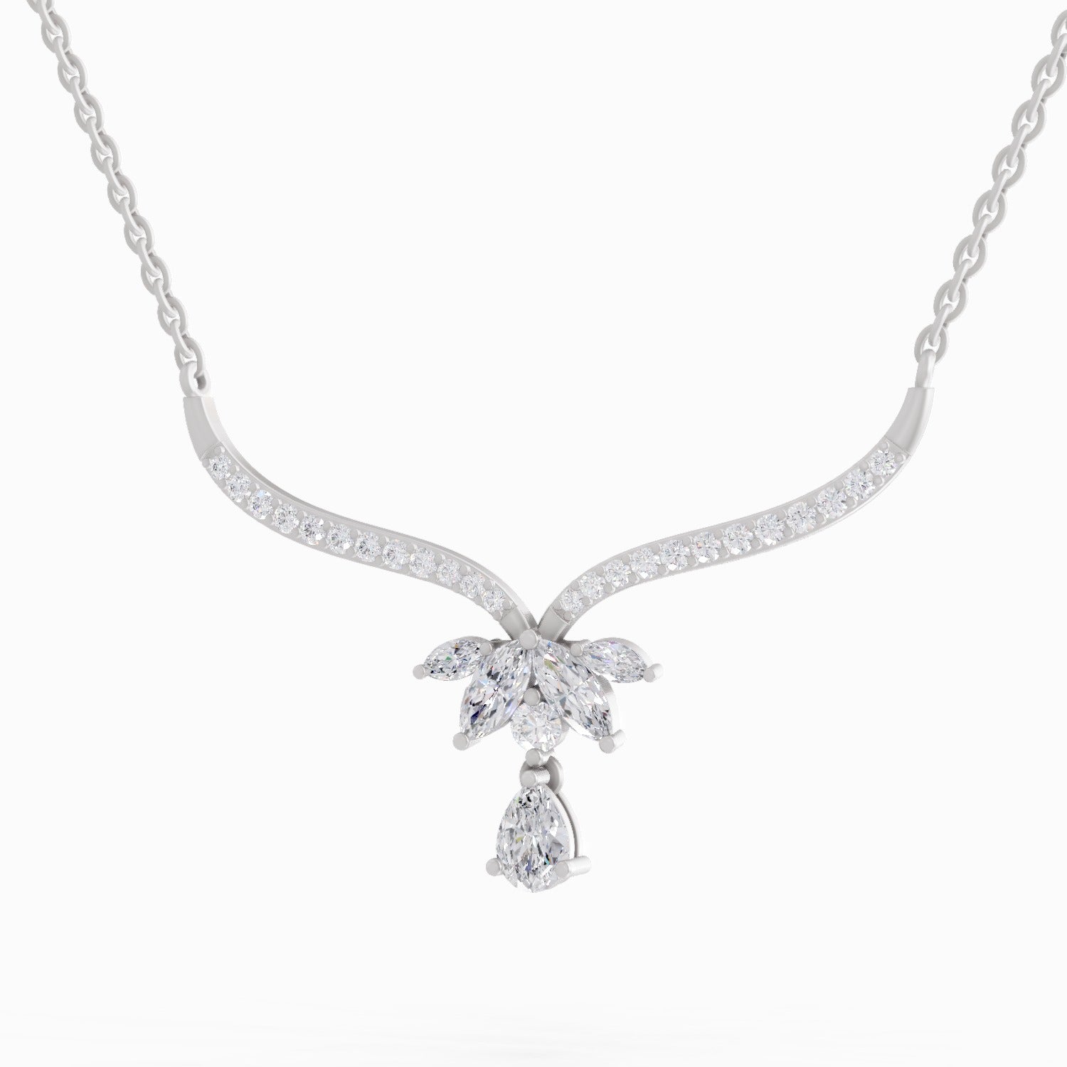 1.42 Carat Lotus Bloom Mangalsutra Pendant Necklace 14K - White Gold