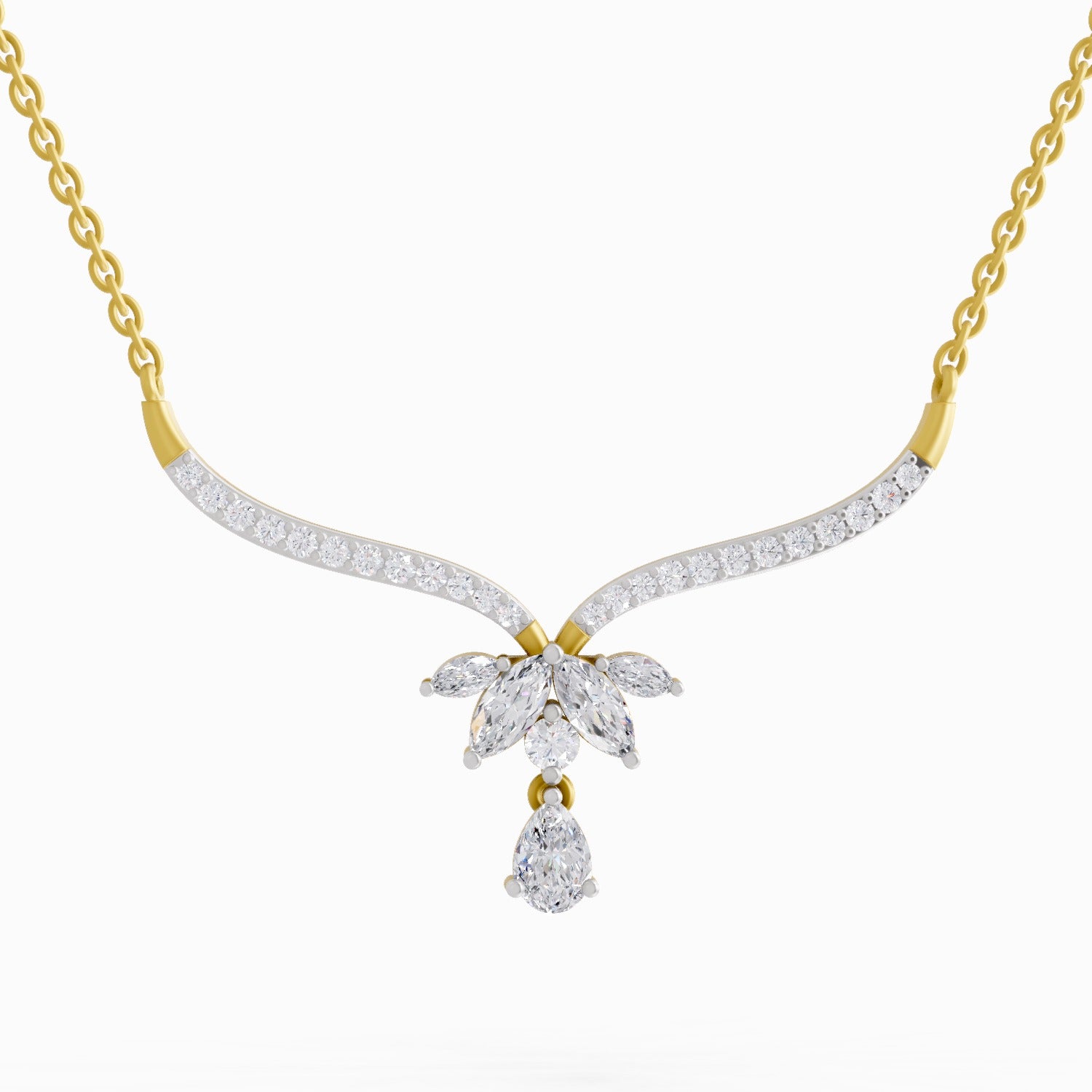 1.42 Carat Lotus Bloom Mangalsutra Pendant Necklace 14K