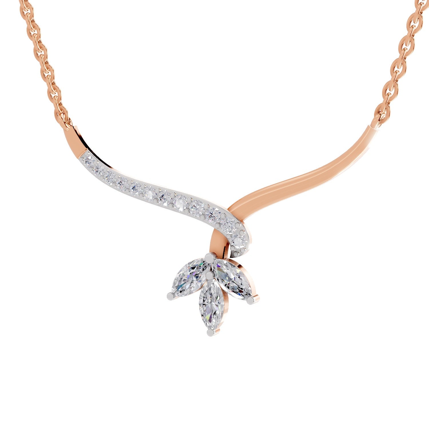 1.18 Carat Marquise Flower Cluster Pendant Necklace 14K - Rose Gold