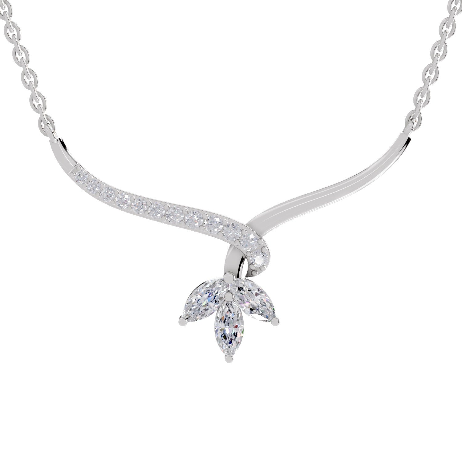 1.18 Carat Marquise Flower Cluster Pendant Necklace 14K - White Gold