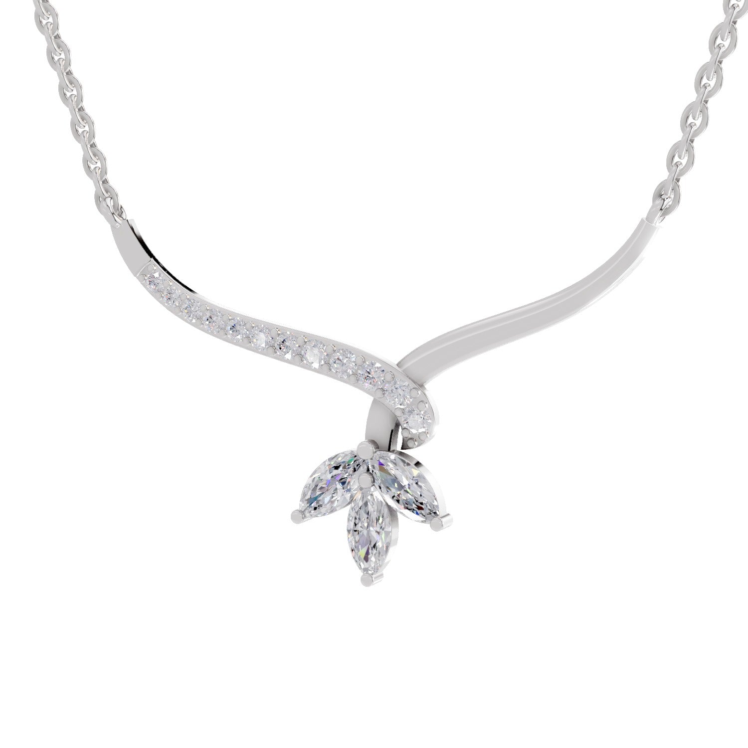 1.18 Carat Marquise Flower Cluster Pendant Necklace 14K - White Gold