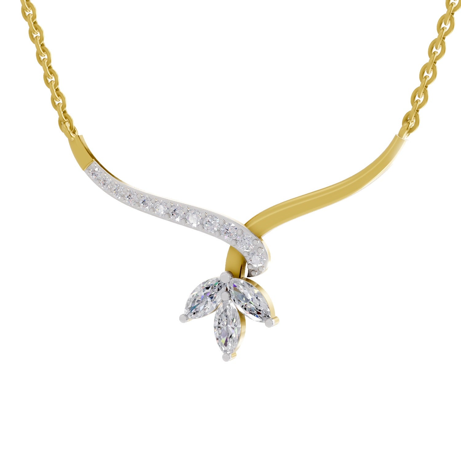 1.18 Carat Marquise Flower Cluster Pendant Necklace 14K