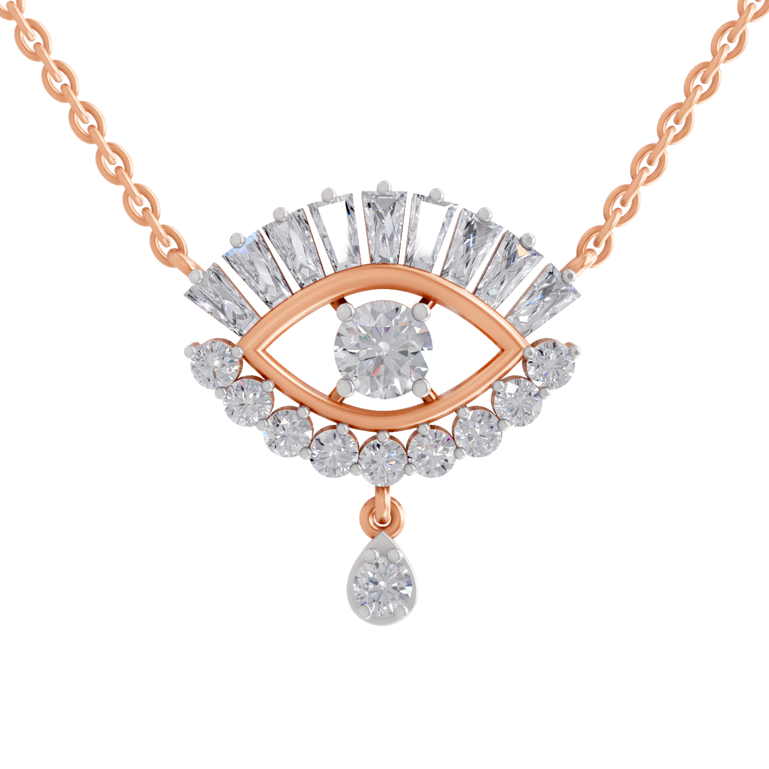 2.08 Carat Diamond Evil Eye Pendant Necklace 14K - Rose Gold