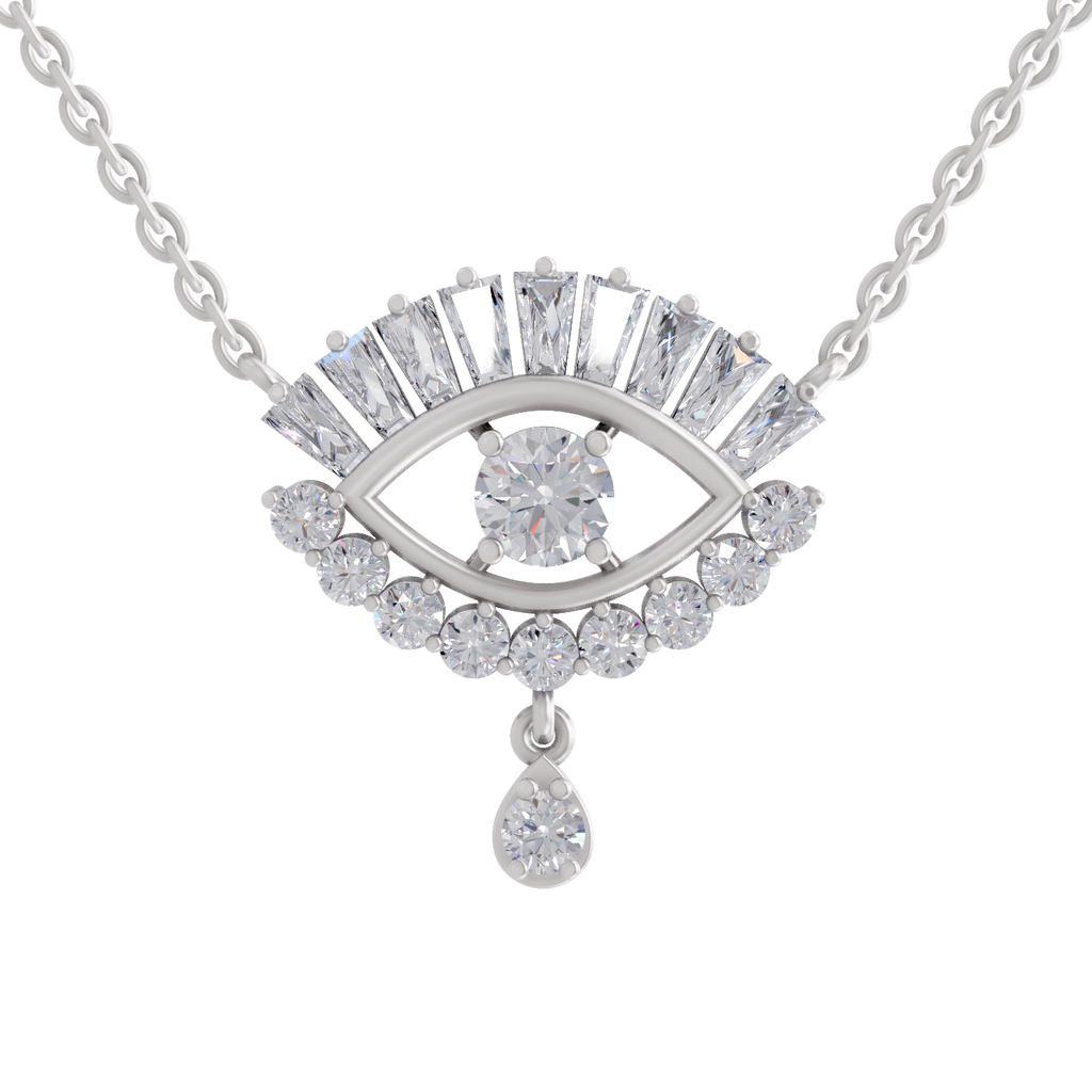 2.08 Carat Diamond Evil Eye Pendant Necklace 14K - White Gold