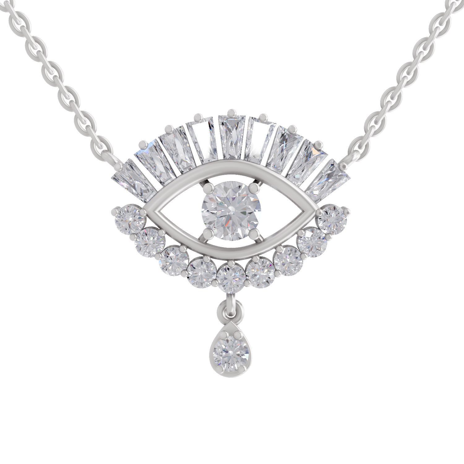 2.08 Carat Diamond Evil Eye Pendant Necklace 14K - White Gold