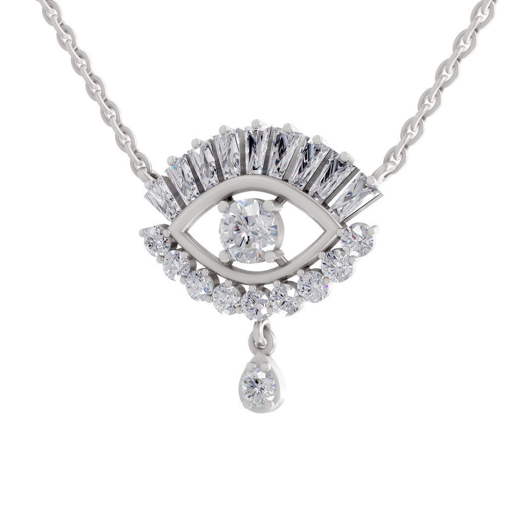 2.08 Carat Diamond Evil Eye Pendant Necklace 14K - White Gold