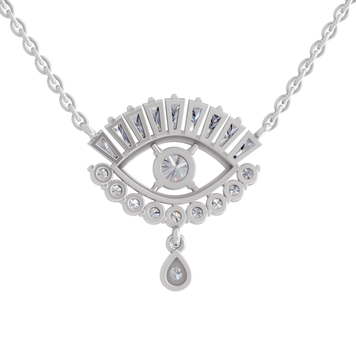 2.08 Carat Diamond Evil Eye Pendant Necklace 14K - White Gold