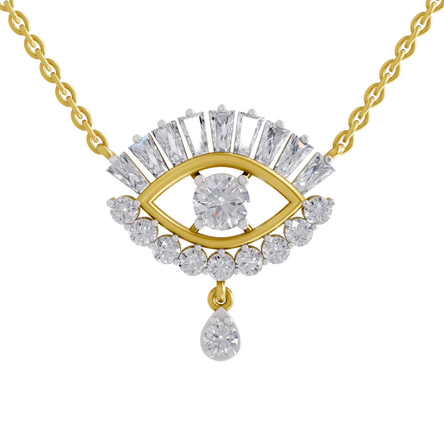 2.08 Carat Diamond Evil Eye Pendant Necklace 14K