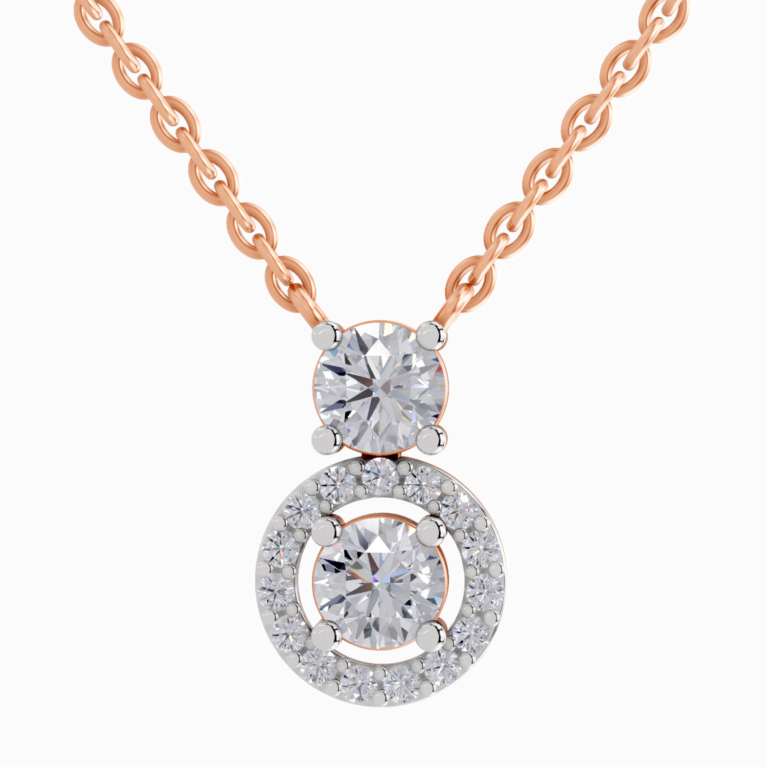1.11 Carat Vertical Two Stone Pendant Necklace 14K - Rose Gold