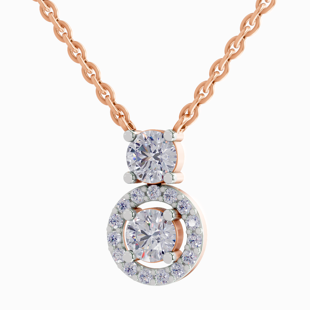 1.11 Carat Vertical Two Stone Pendant Necklace 14K - Rose Gold