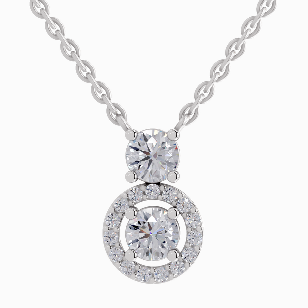 1.11 Carat Vertical Two Stone Pendant Necklace 14K - White Gold