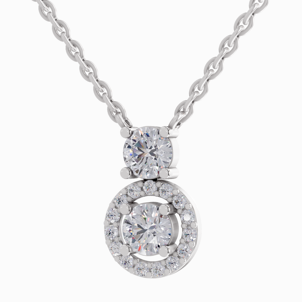1.11 Carat Vertical Two Stone Pendant Necklace 14K - White Gold