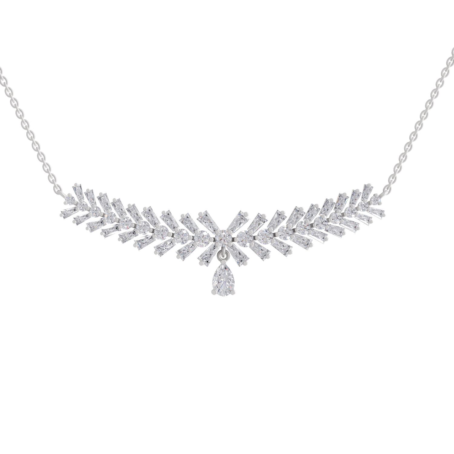 5.94 Carat Diamond Laurel Pendant Necklace 14K - White Gold