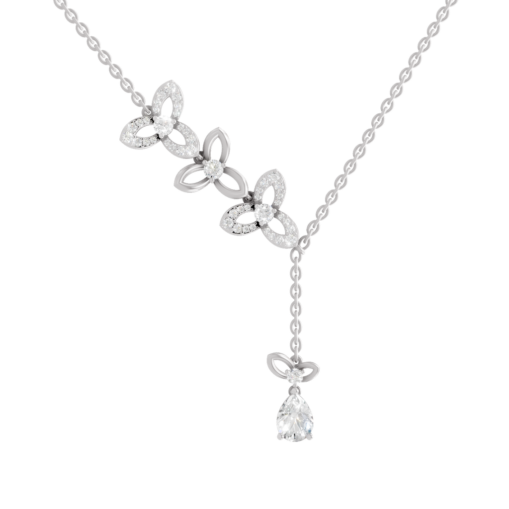 1.22 Carat Pear Diamond Floral Necklace 14K - White Gold