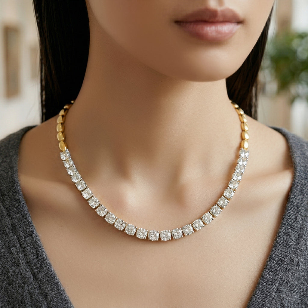 28.83 Carat 14K Gold Tennis Necklace