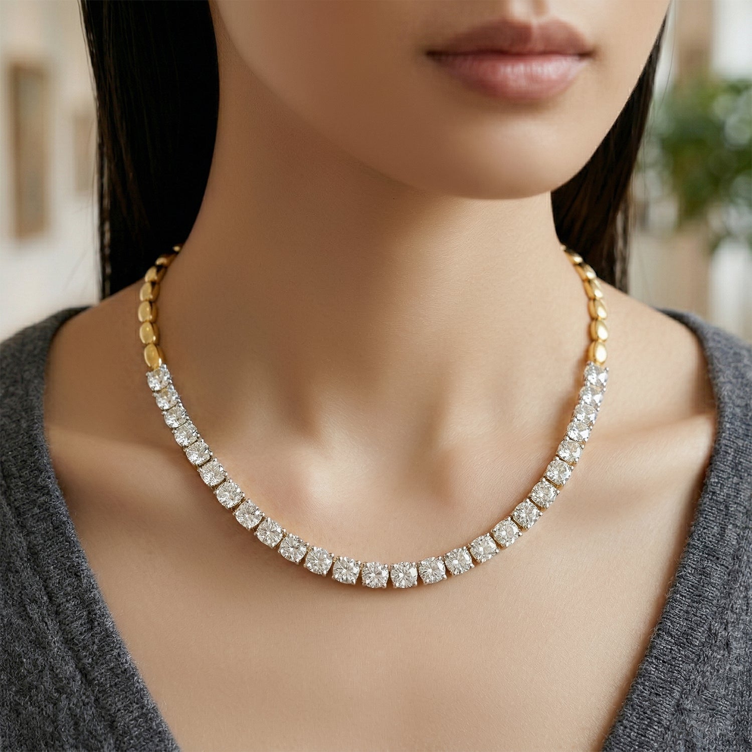 28.83 Carat 14K Gold Tennis Necklace